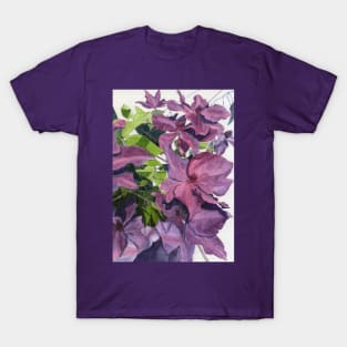 Purple pink clematis watercolour painting T-Shirt